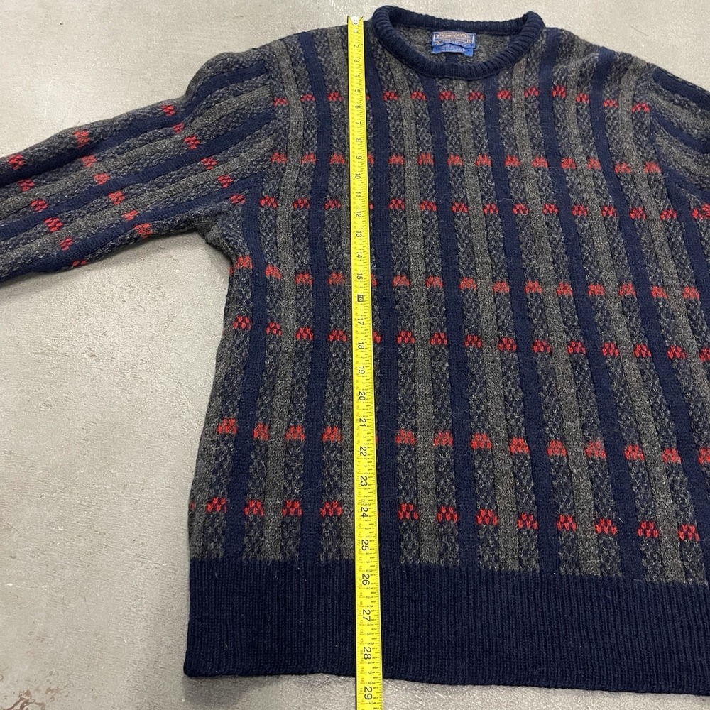 Vintage 80s Men's Pendleton Wool Sweater Stripe Checkered Made in USA XL FLAWED - Picture 7 of 10